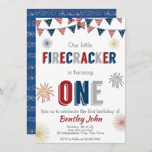 4 de julio Invitación de primer cumpleaños a Firec