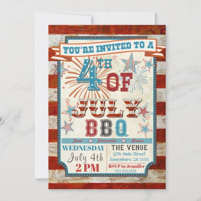 4 de julio Invitaciones a la Cocina BBQ (Anverso)