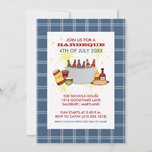 4 de julio invitaciones a la fiesta de barbacoa (Anverso)