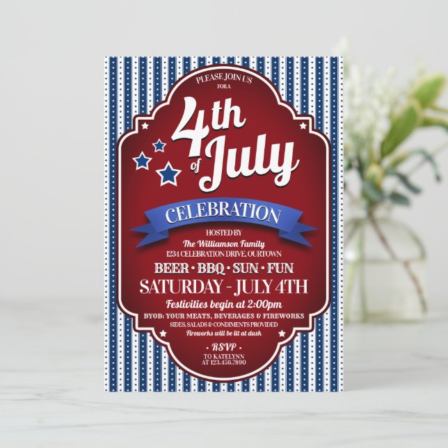 4 de julio Invitaciones a la fiesta de barbacoa (Anverso de pie)