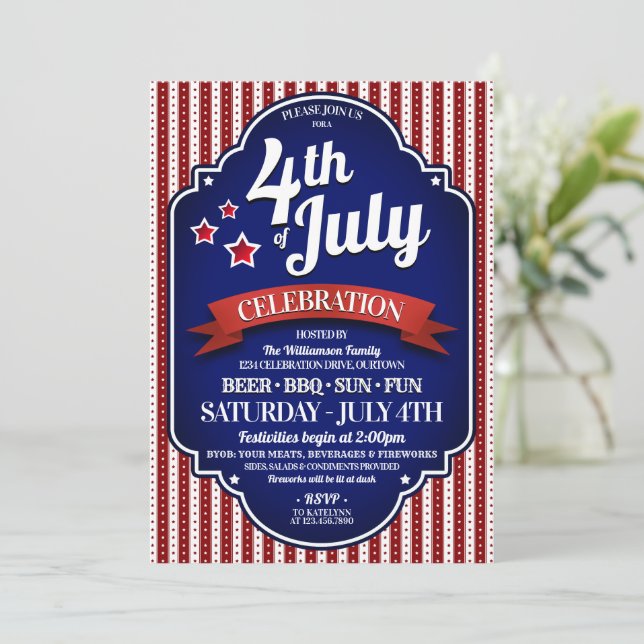 4 de julio Invitaciones a la fiesta de barbacoa (Anverso de pie)