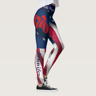 4 de JULIO Leggings American Flag Your Name Parade