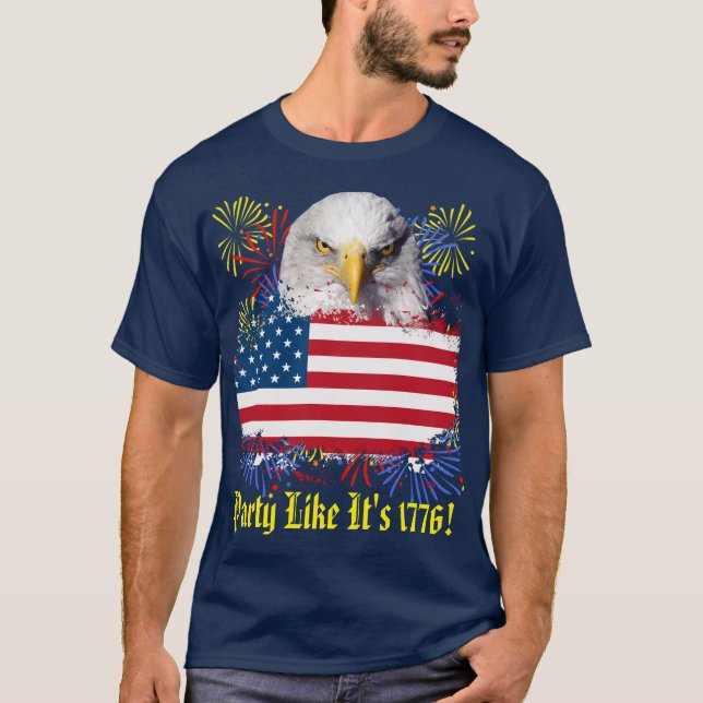 4 de julio Mens Dark Blue V camiseta de cuello (Anverso)