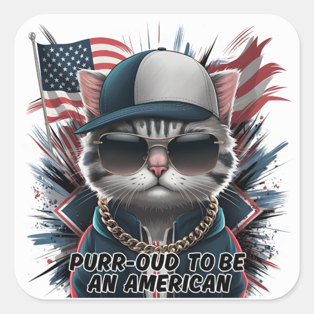 4 de julio Orgullosa hoja de Pegatina de Gatos Hip (Anverso)