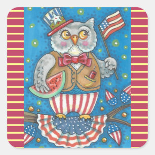 4 DE JULIO PATRIOTAS PEGATINAS DE OWL Squ *Hoja