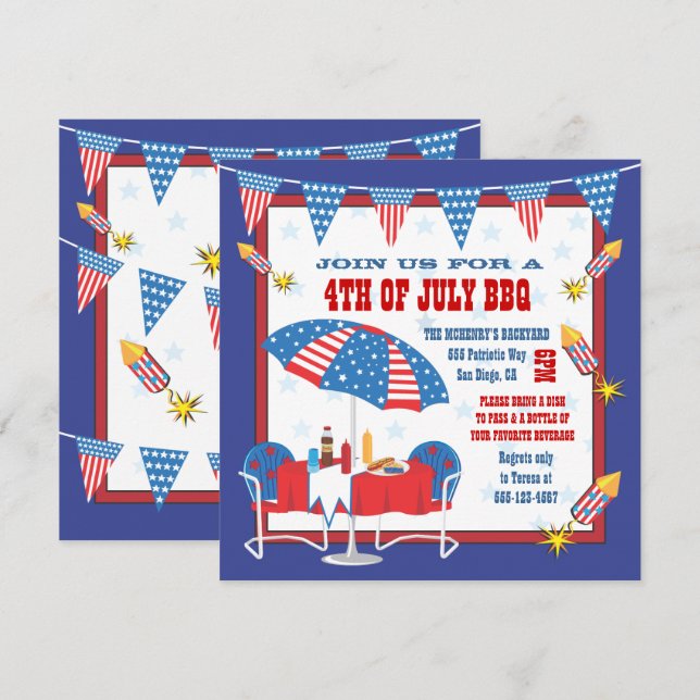 4 de julio Patriotic Picnic Party Invitación (Anverso / Reverso)