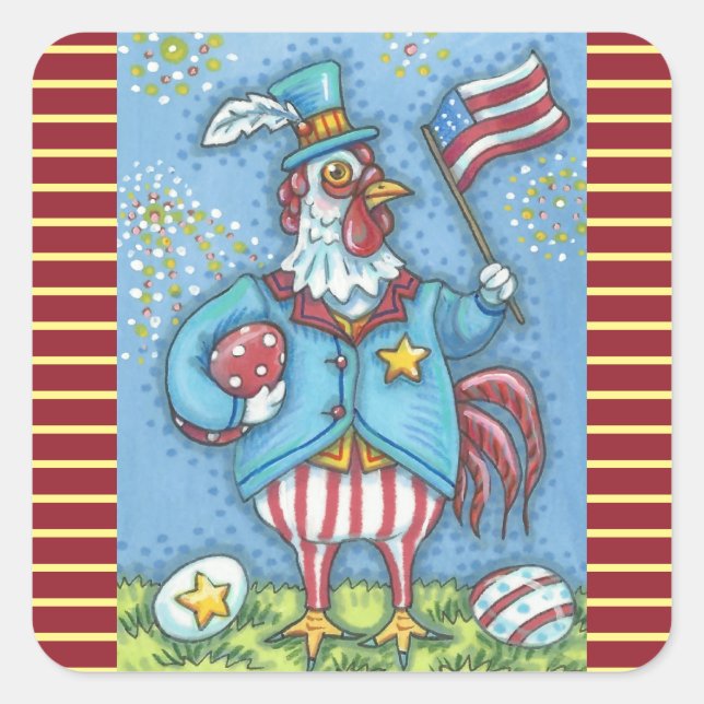 4 DE JULIO PEGATINAS PATRIÓTICOS DE ROOSTER Squ *  (Anverso)