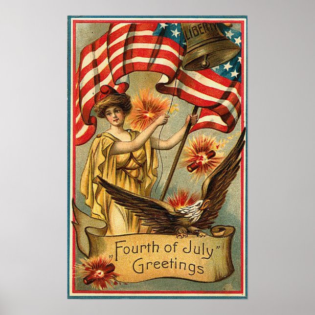 4 de julio - Poster de arte vintage (Frente)