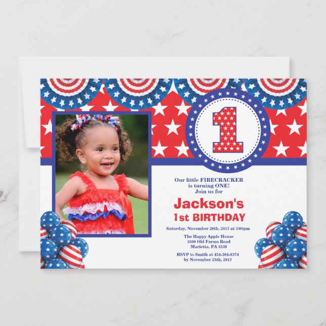 4 de julio Primer cumpleaños Invitación (Anverso)