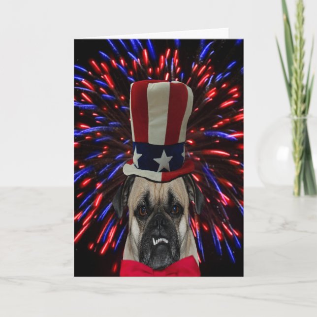 4 de julio Pug y tarjeta de fuegos artificiales (Anverso)