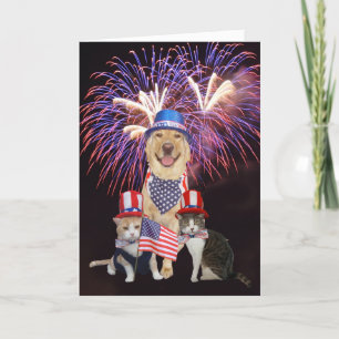 4 de julio Tarjeta de cumpleaños con Mascotas dive