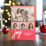 4 Foto Alegría Feliz Navidad Mínima Color Rojo<br><div class="desc">Usa cuatro fotos cuadradas y haz un exclusivo y moderno saludo de Feliz Navidad con un brillante y alegre patrón de acuarela en la parte trasera. Si necesita mover algo,  haga clic en el botón personalizar para realizar cambios.</div>