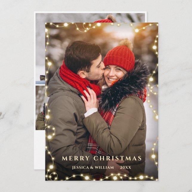 4 FOTO Feliz Navidad Dorado Sparkle Saludo (Anverso / Reverso)