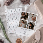 4 Foto Minimalista de la tarjeta navideña Merry<br><div class="desc">Este diseño limpio y sencillo te permite mostrar cuatro fotos favoritas de las vacaciones. Esta tarjeta de foto personalizado, que cuenta con un moderno guión de escritura de máquina de escribir minimalista, ofrece un encanto sencillo y elegante. Personalízalo para hacer un saludo único que hará sonreír a tus seres queridos...</div>