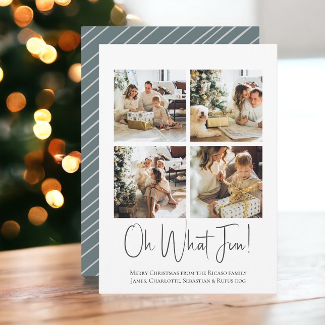 4 Foto: plantilla de Navidades de qué diversión (4 Photo oh What Fun Christmas template flat cards from Ricaso. Add own photograhs and text)
