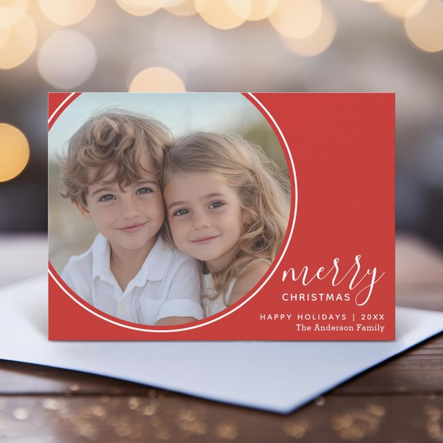 4 Foto Red White Handwrierry Feliz Navidad (Unique Photo Card)