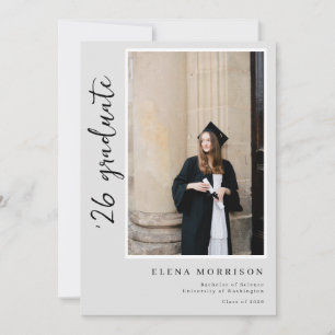 4 Foto Script Gray 2025 Invitaciones de Graduación