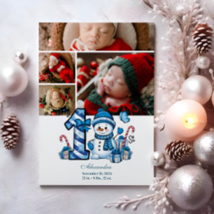 4 Fotografía Azul Snowman Primera Navidad