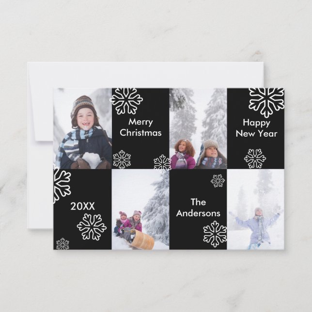 4 Fotos Fondo Negro Nieve - Tarjeta de Navidad 3x5 (Anverso)