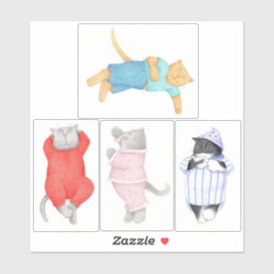 4 GATOS CON Pijamas 6"X6" Vinilo Pegatina 