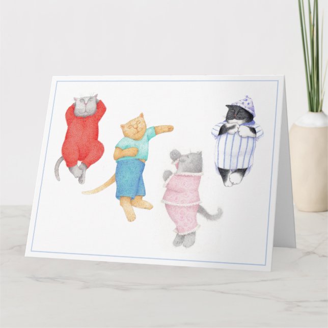 4 GATOS EN PAJAMAS Tarjeta de felicitación grande  (Anverso)