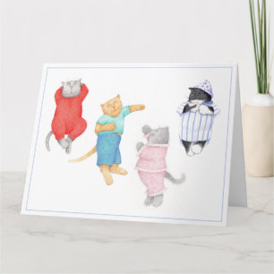 4 GATOS EN PAJAMAS Tarjeta de felicitación grande 