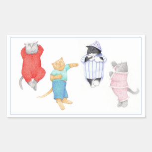 4 GATOS EN Pegatinas DEL Rectángulo PAJAMAS