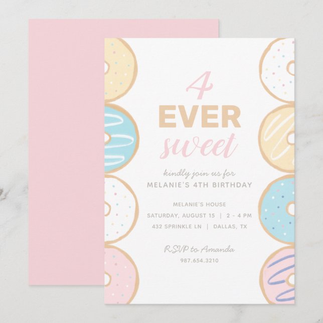 4 Invitación a la fiesta de cumpleaños de Pastel D (Anverso / Reverso)