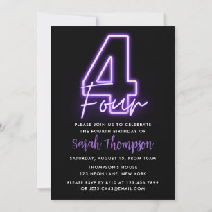 4 Invitación de cumpleaños a Purple Neon