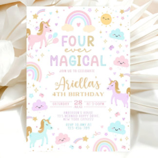 4 Invitación de cumpleaños de Unicornio, 4 siempre