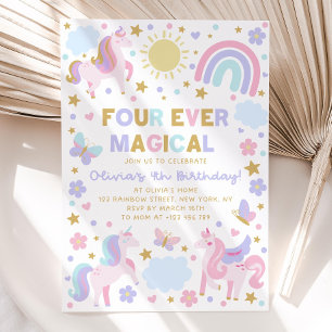 4 Invitación de cumpleaños de Unicornio, 4 siempre