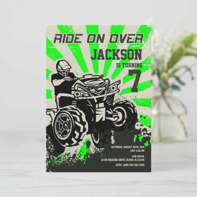 4 Invitación de cumpleaños en rueda / Quad Bike /  (Anverso de pie)