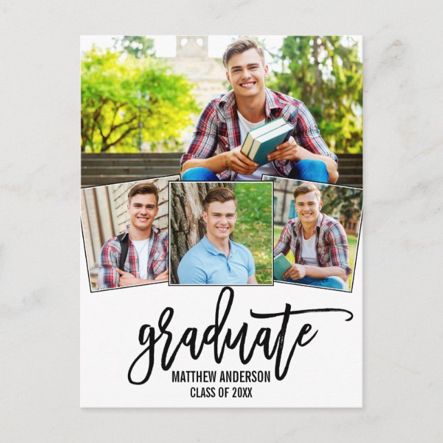 4 Invitación de graduación de guión de pincel foto (Anverso)