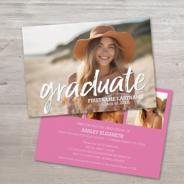 4 Invitación de graduación de moda fotográfica (Graduation Announcement with Party Invite and 3 Photos)
