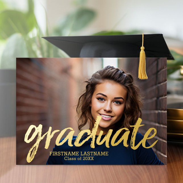 4 Invitación de Relieve metalizado dorado de Invit (Graduation Party Invitation with Multiple Photos)