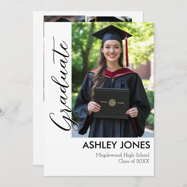 4 invitación para graduados con collage de fotos (Anverso / Reverso)
