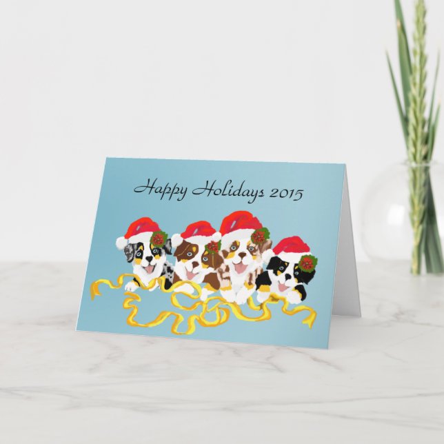4 Navidades Personalizado Aussie Puppies Tarjeta d (Anverso)