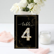 4 Números de Mesa Imprimibles de Diamante Elegante