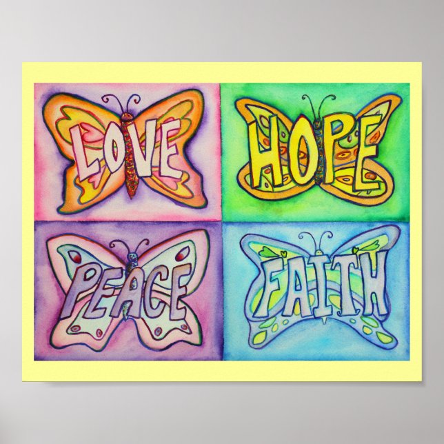 4 Palabras Mariposa Wings Posters de Arte Inspirad (Frente)
