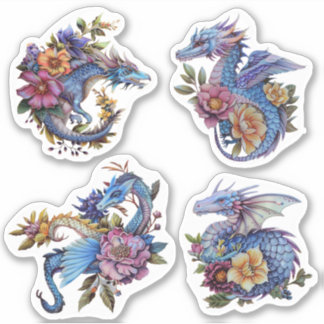 4 Pegatinas de Dragones Azules
