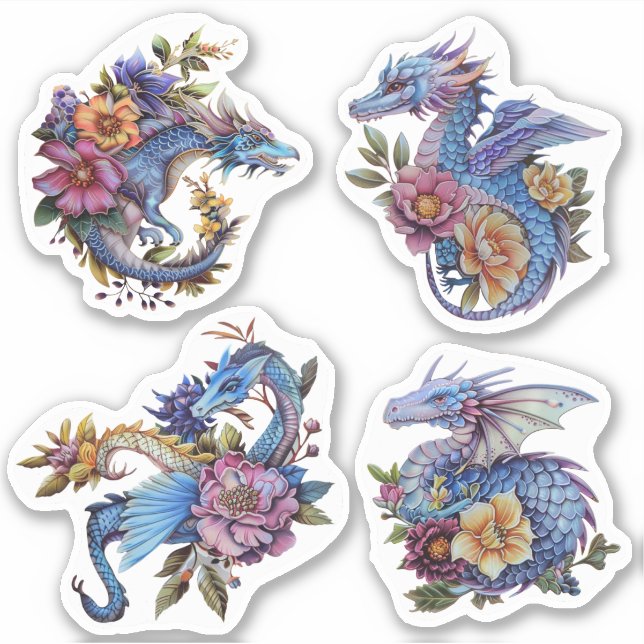 4 Pegatinas de Dragones Azules (Anverso)