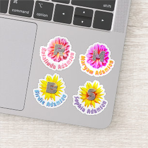 4 Pegatinas de nombre monogramadas florales imperm