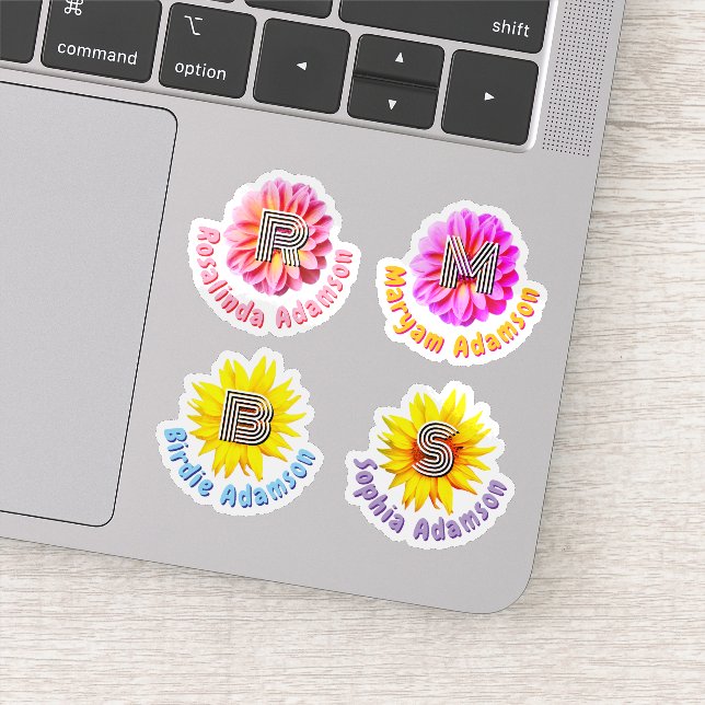 4 Pegatinas de nombre monogramadas florales imperm (Detalle)