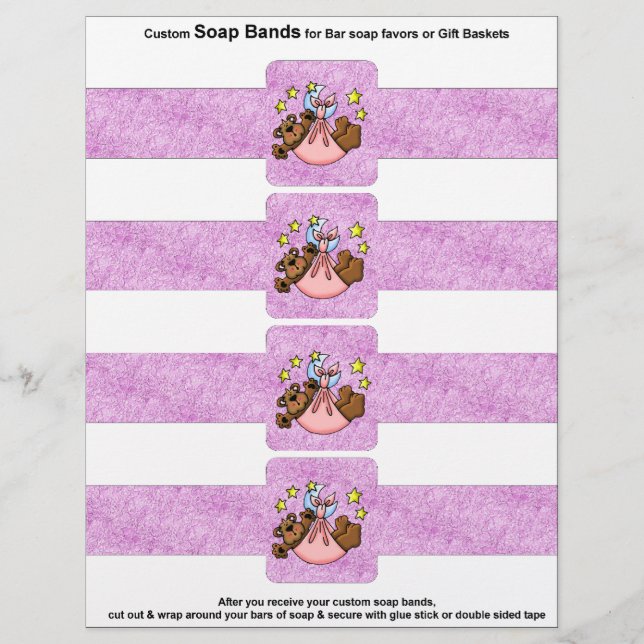 4 por hoja Bar Jabón Bandas Bebés Papel Favor (Frente)