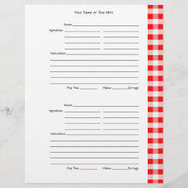 4 por página - Red Gingham de 2 caras de recetas