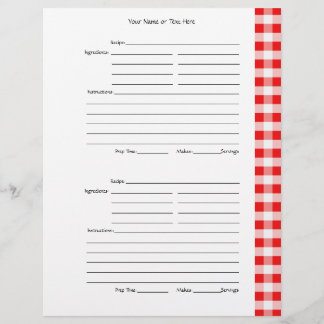 4 por página - Red Gingham de 2 caras de recetas