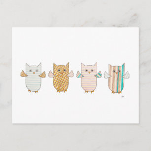 4 Postales Voladoras de lechuzas Pastel