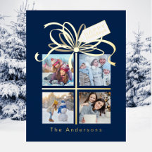 4 Tarjeta de vacaciones de Navidades azules fotogr