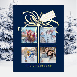 4 Tarjeta de vacaciones de Navidades azules fotogr