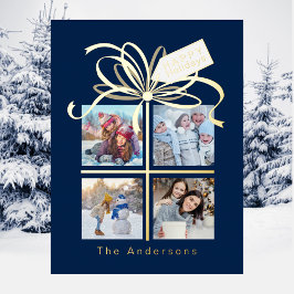 4 Tarjeta de vacaciones de Navidades azules fotogr